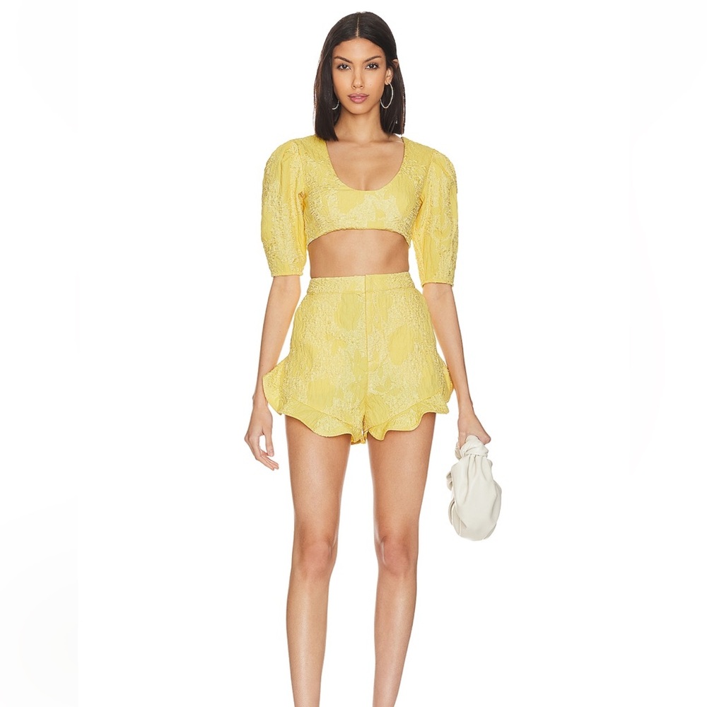 Revolve Kahlo Crop Top & Corelida Short in Buttercream Yellow - Camila Coelho